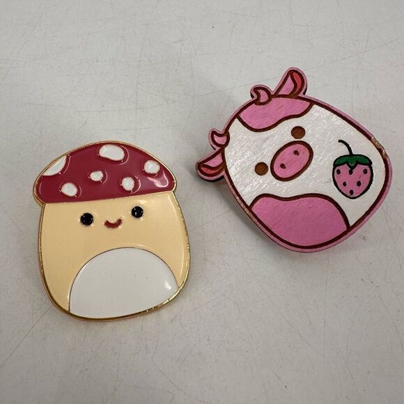 Squishmallows Enamel Pin Malcolm the Mushroom& Wooden Ulga Moo - Picture 7 of 10